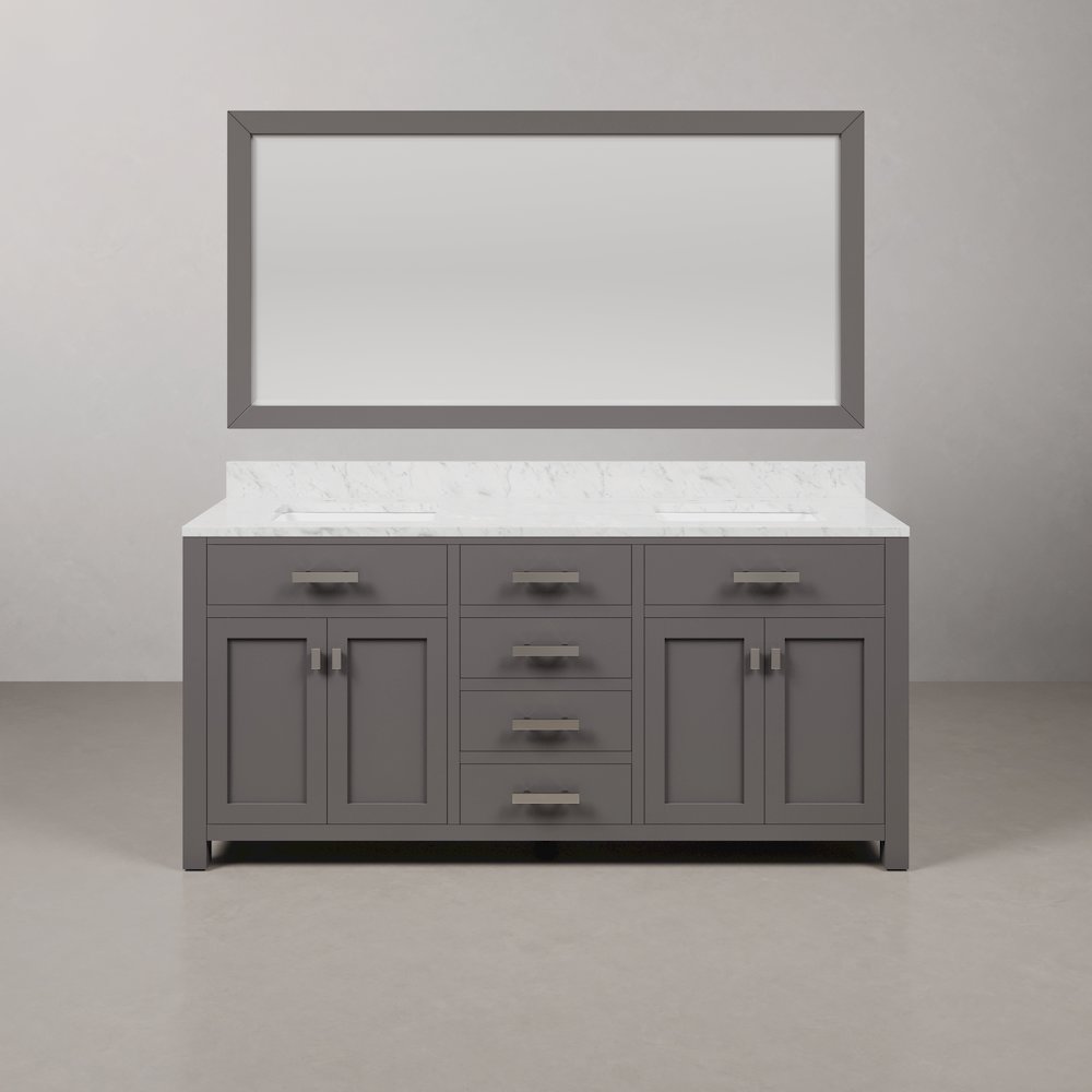 Madison 72 In. Double Sink Carrara White Marble Countertop Bath Vanity. Picture 1