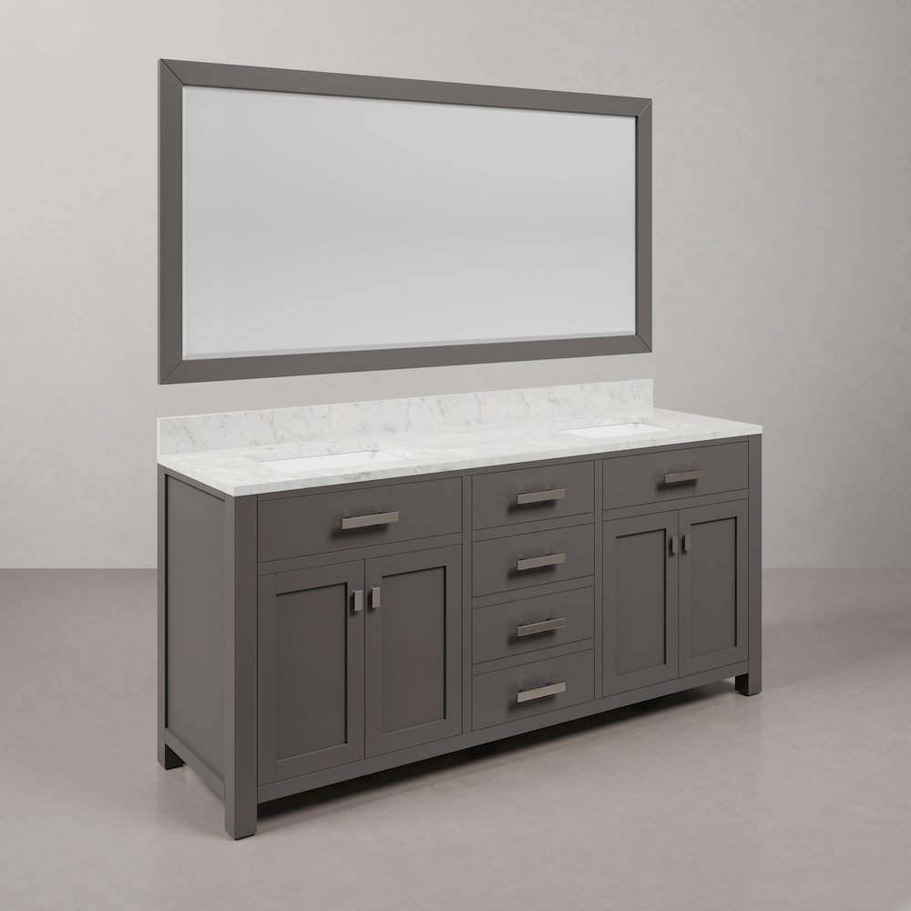 Madison 72 In. Double Sink Carrara White Marble Countertop Bath Vanity. Picture 3