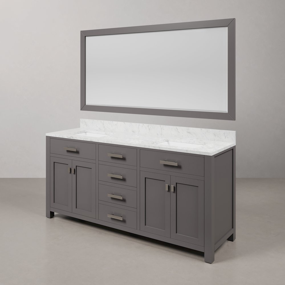 Madison 72 In. Double Sink Carrara White Marble Countertop Bath Vanity. Picture 4