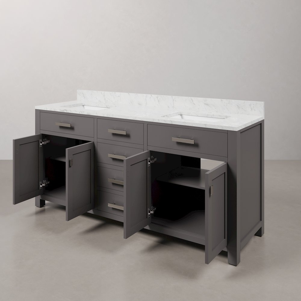 Madison 72 In. Double Sink Carrara White Marble Countertop Bath Vanity. Picture 6