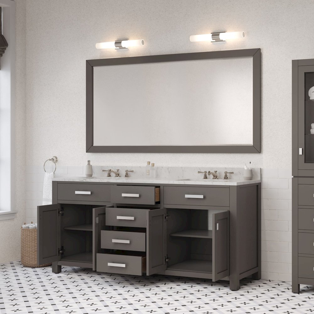 Madison 72 In. Double Sink Carrara White Marble Countertop Bath Vanity. Picture 10