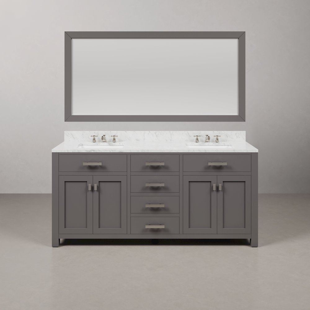 Madison 72 In. Double Sink Carrara White Marble Countertop Bath Vanity. Picture 1