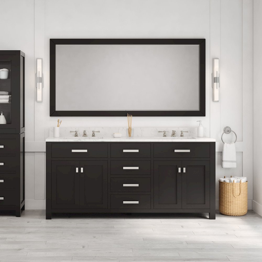 Madison 72 In. Double Sink Carrara White Marble Countertop Bath Vanity. Picture 2