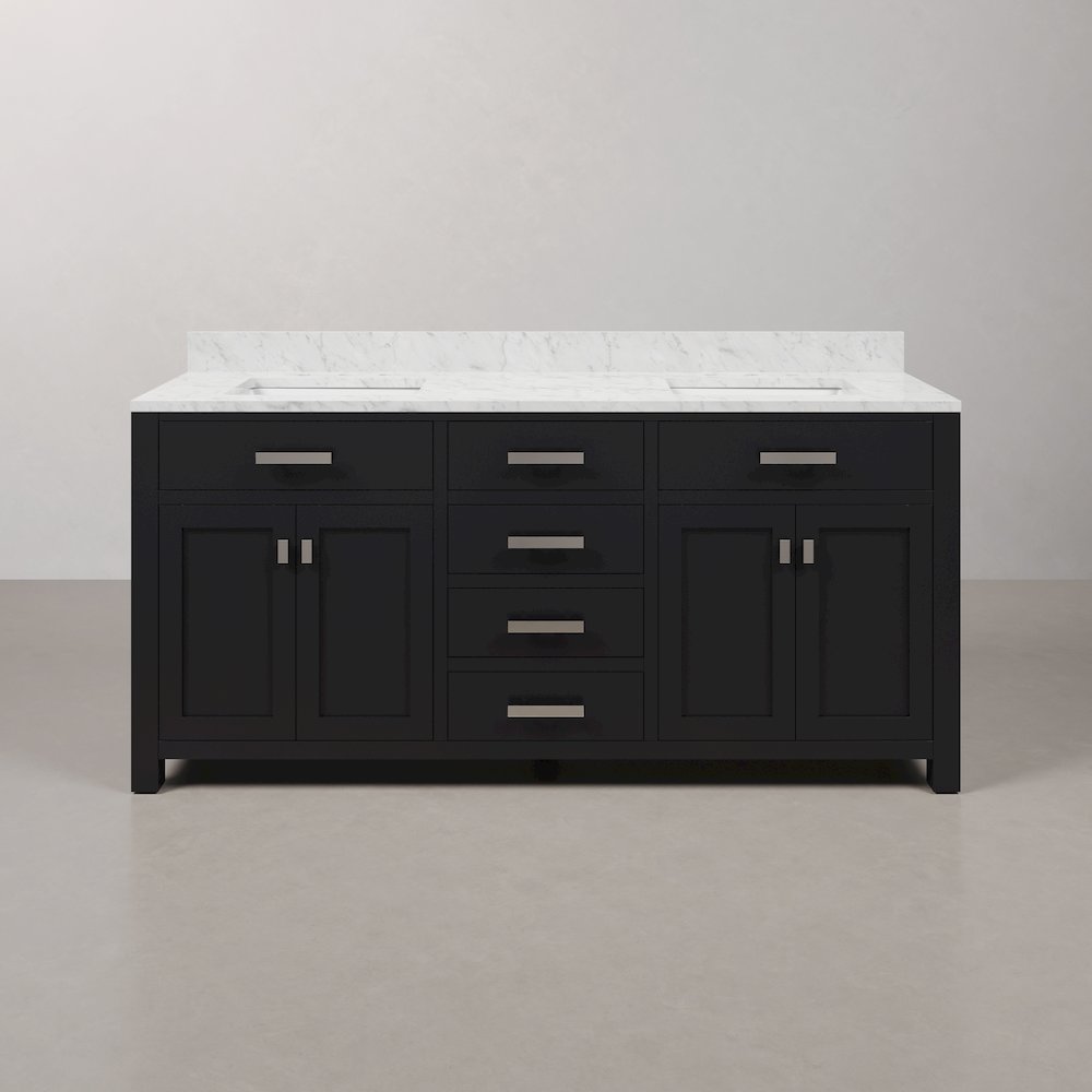 Madison 72 In. Double Sink Carrara White Marble Countertop Bath Vanity. Picture 1