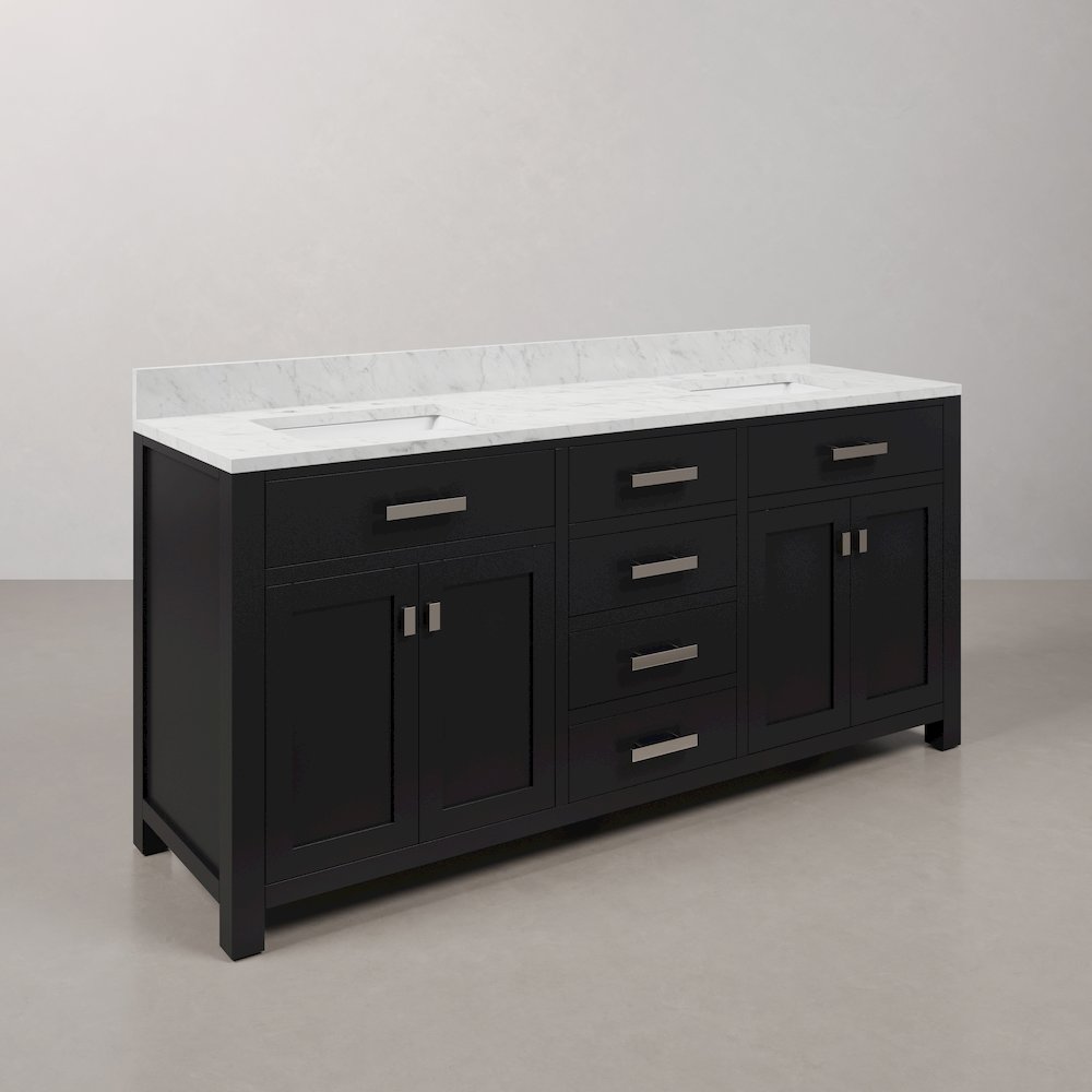 Madison 72 In. Double Sink Carrara White Marble Countertop Bath Vanity. Picture 3