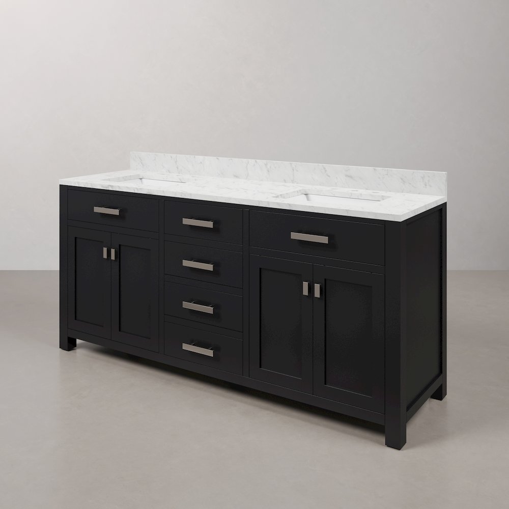 Madison 72 In. Double Sink Carrara White Marble Countertop Bath Vanity. Picture 4