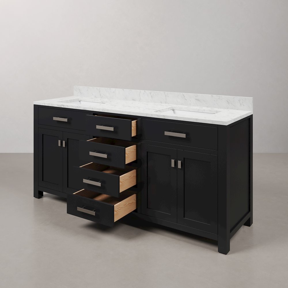 Madison 72 In. Double Sink Carrara White Marble Countertop Bath Vanity. Picture 5