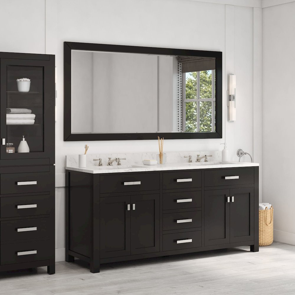 Madison 72 In. Double Sink Carrara White Marble Countertop Bath Vanity. Picture 9