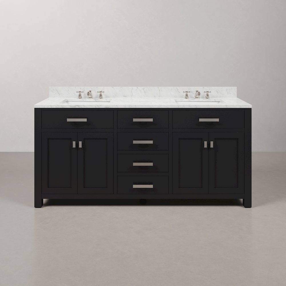 Madison 72 In. Double Sink Carrara White Marble Countertop Bath Vanity. Picture 1