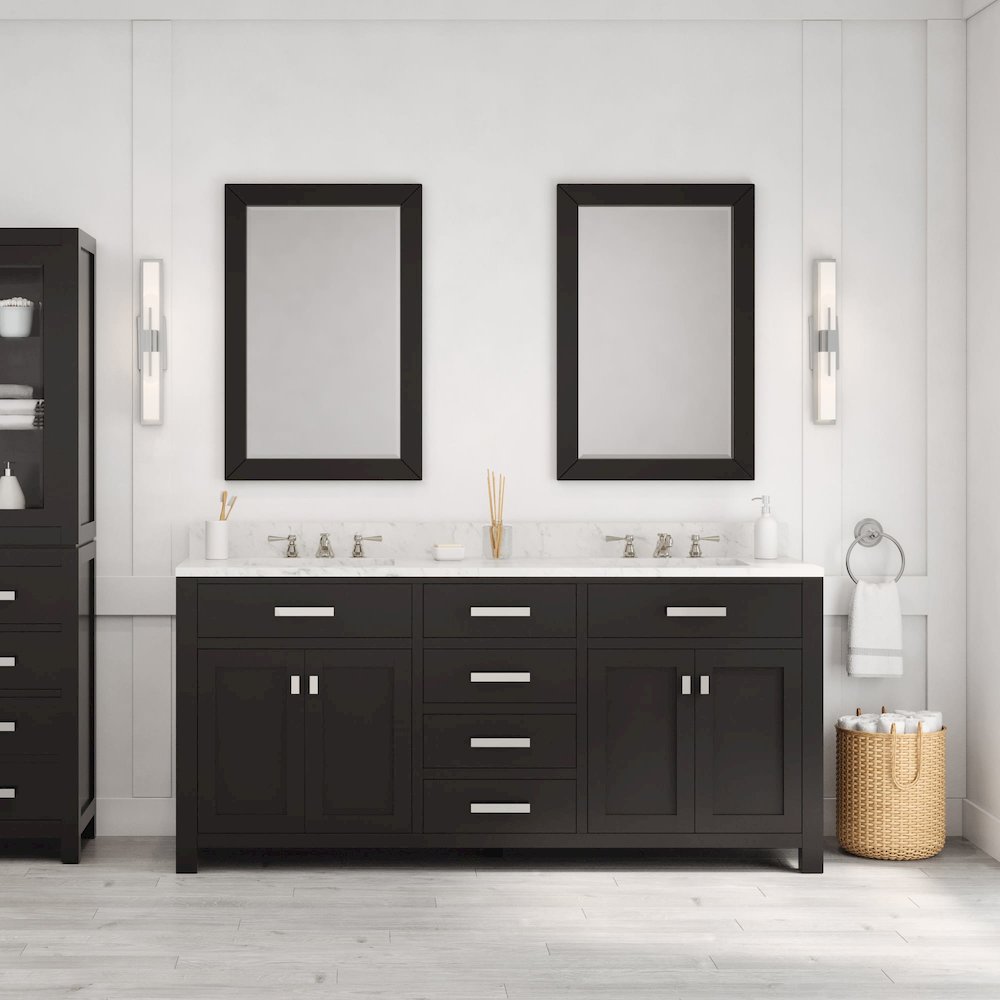 Madison 72 In. Double Sink Carrara White Marble Countertop Bath Vanity. Picture 2