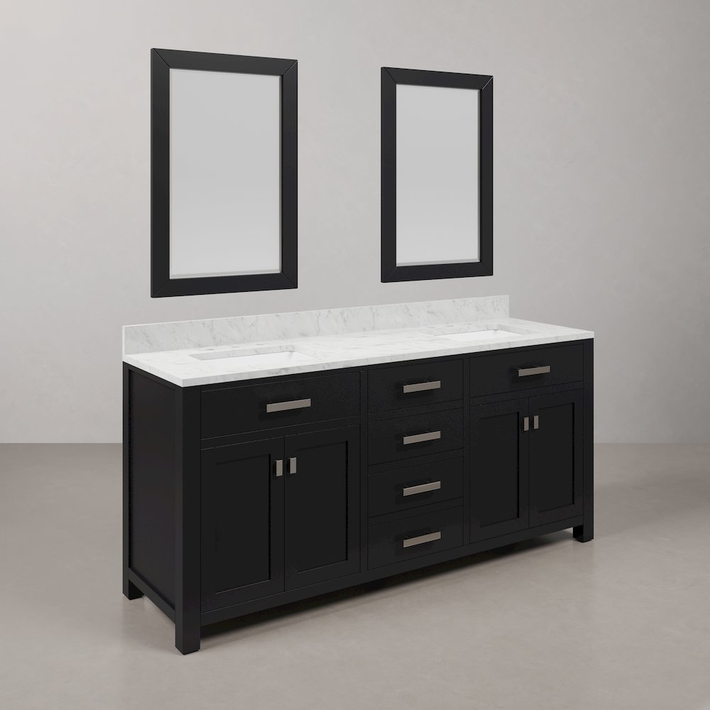 Madison 72 In. Double Sink Carrara White Marble Countertop Bath Vanity. Picture 3