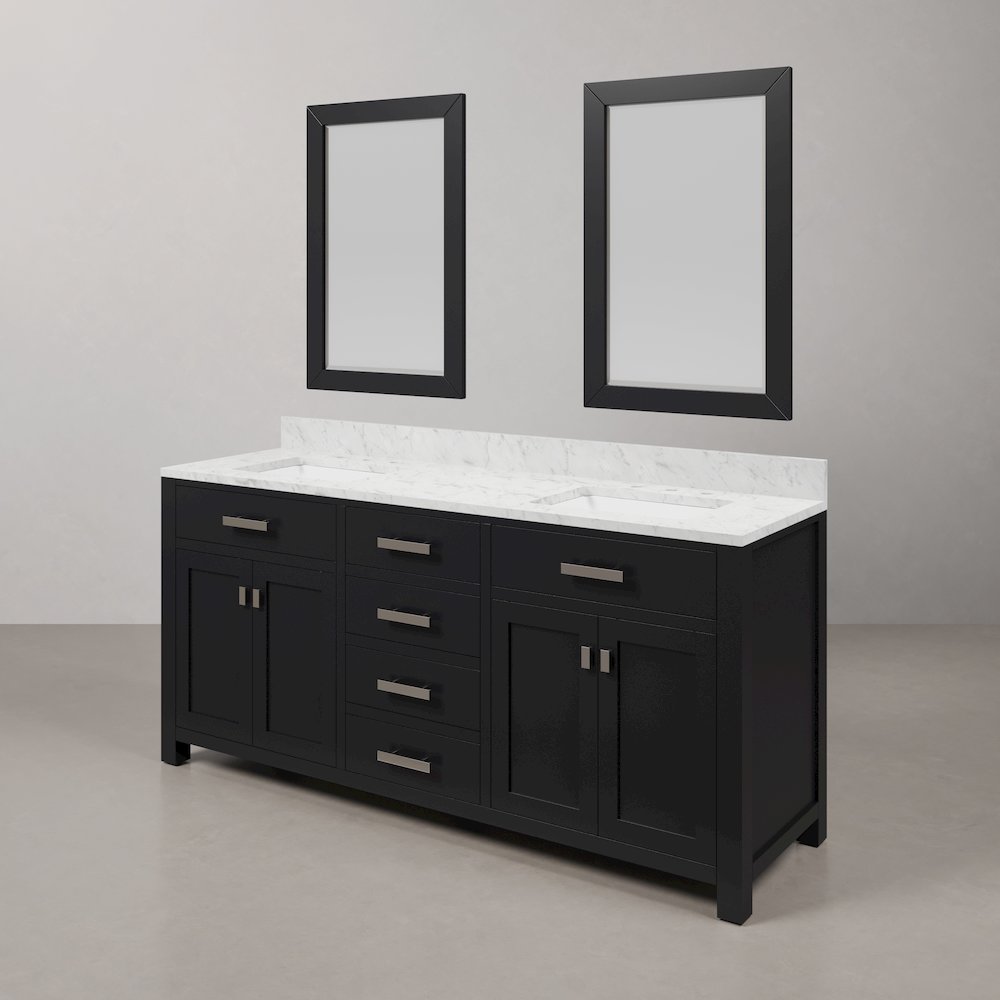 Madison 72 In. Double Sink Carrara White Marble Countertop Bath Vanity. Picture 4