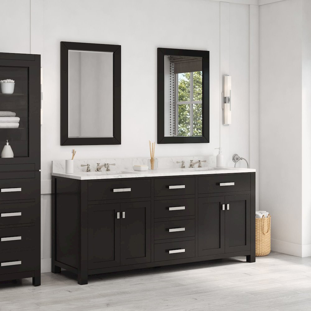 Madison 72 In. Double Sink Carrara White Marble Countertop Bath Vanity. Picture 9