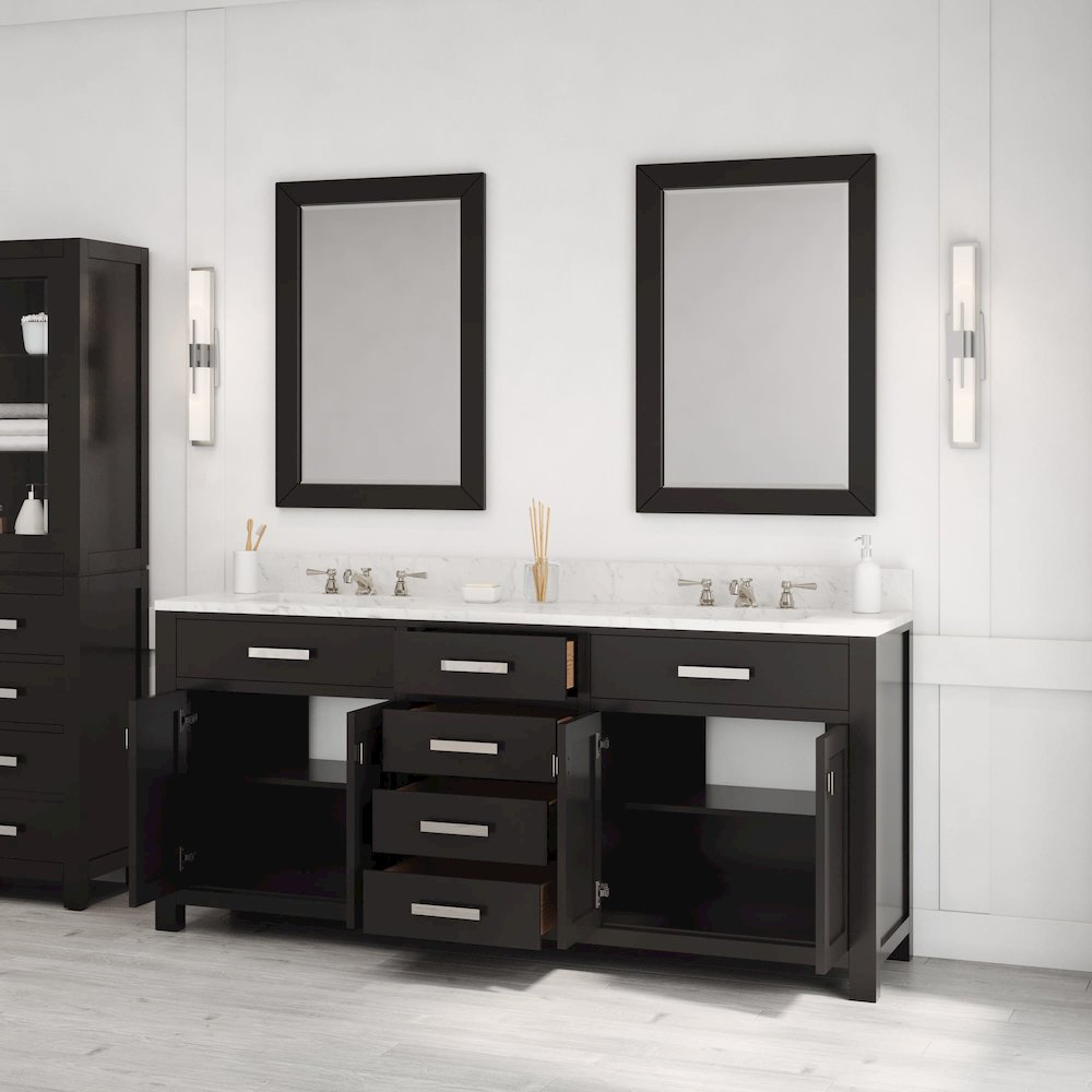 Madison 72 In. Double Sink Carrara White Marble Countertop Bath Vanity. Picture 10
