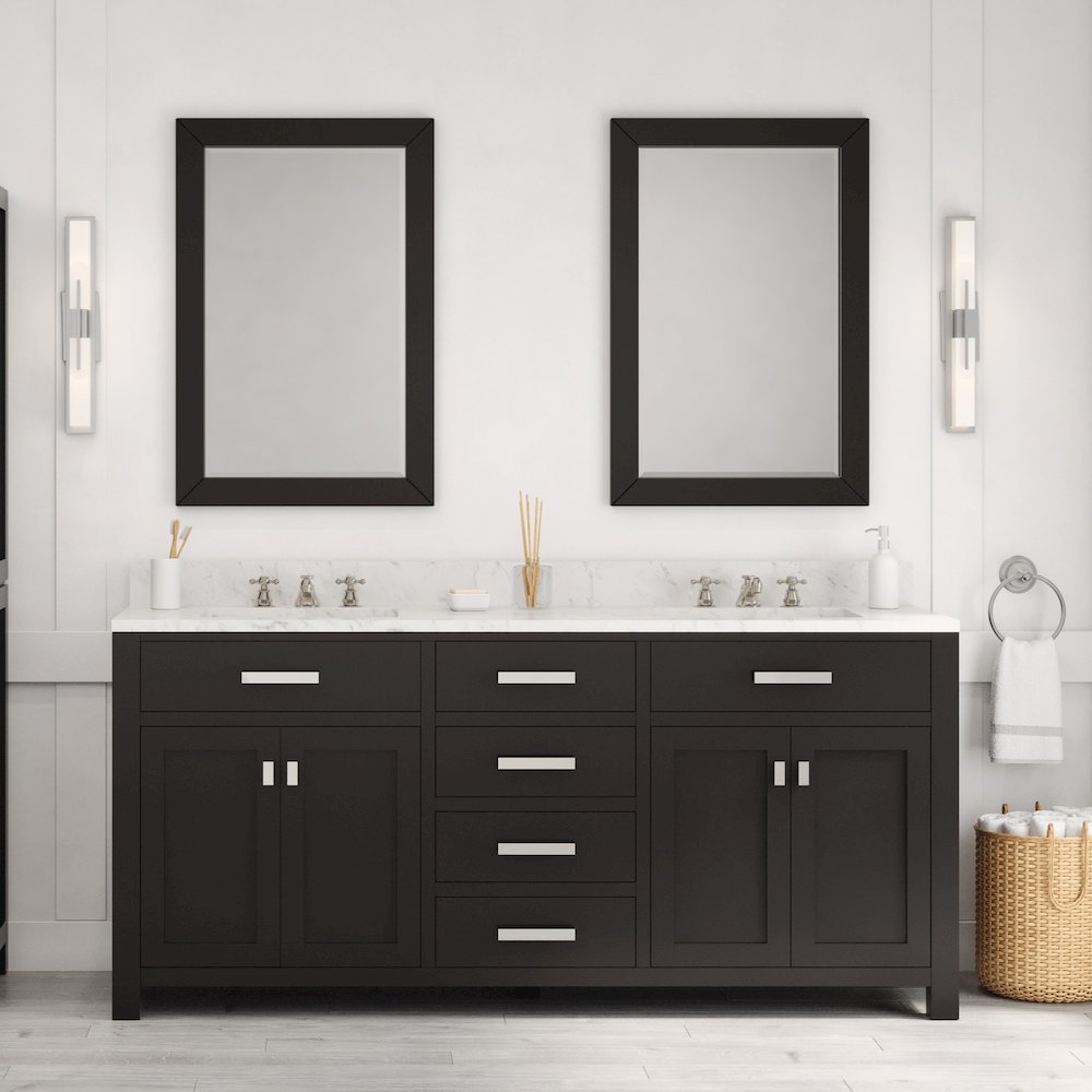 Madison 72 In. Double Sink Carrara White Marble Countertop Bath Vanity. Picture 2