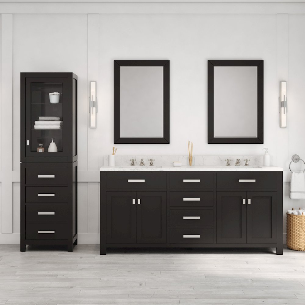 Madison 72 In. Double Sink Carrara White Marble Countertop Bath Vanity. Picture 7