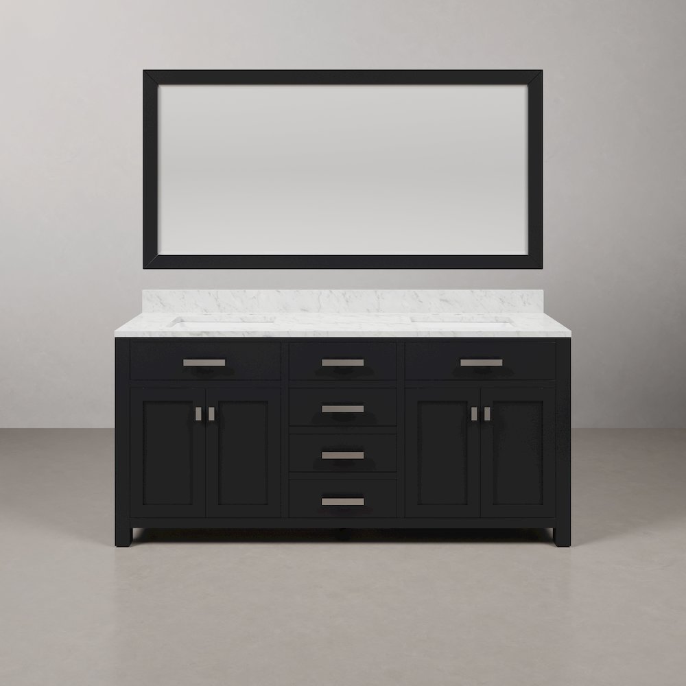 Madison 72 In. Double Sink Carrara White Marble Countertop Bath Vanity. Picture 1