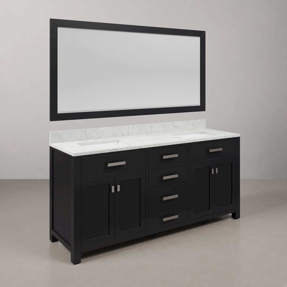 Madison 72 In. Double Sink Carrara White Marble Countertop Bath Vanity. Picture 3