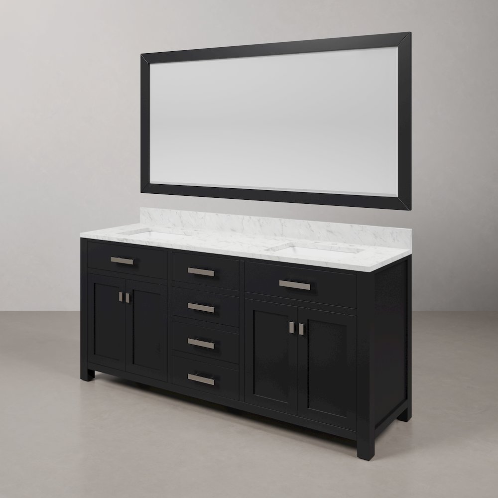 Madison 72 In. Double Sink Carrara White Marble Countertop Bath Vanity. Picture 4