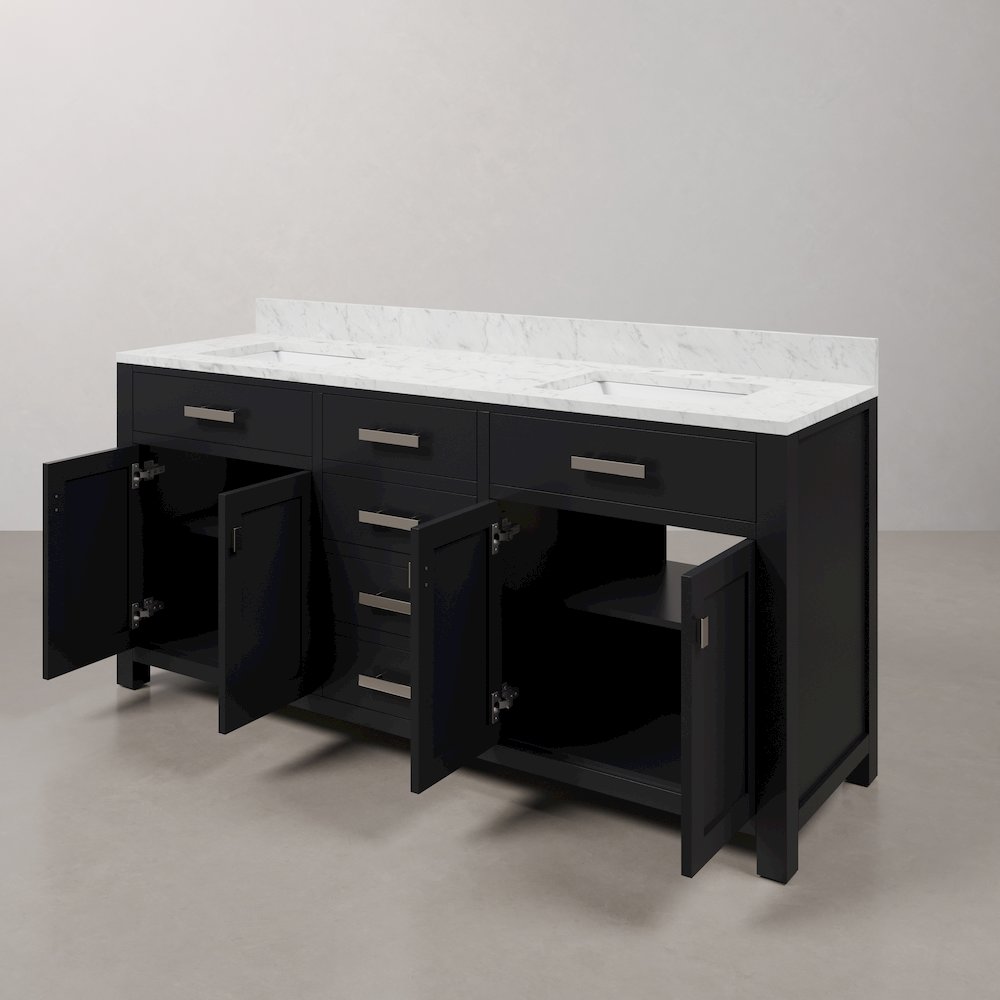 Madison 72 In. Double Sink Carrara White Marble Countertop Bath Vanity. Picture 6