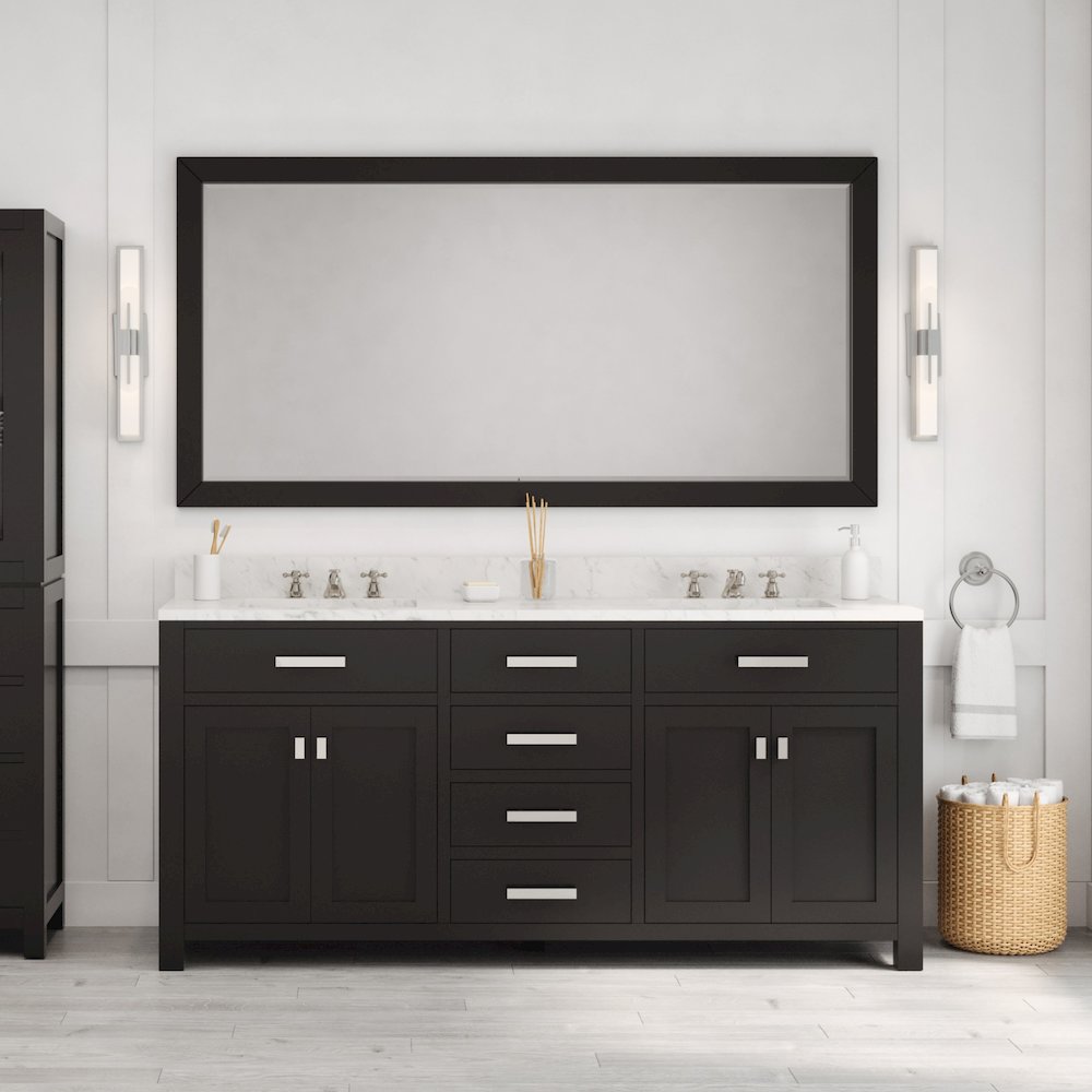 Madison 72 In. Double Sink Carrara White Marble Countertop Bath Vanity. Picture 2