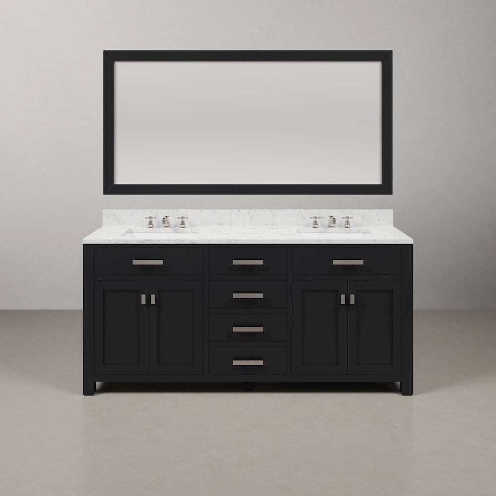 Madison 72 In. Double Sink Carrara White Marble Countertop Bath Vanity. Picture 1