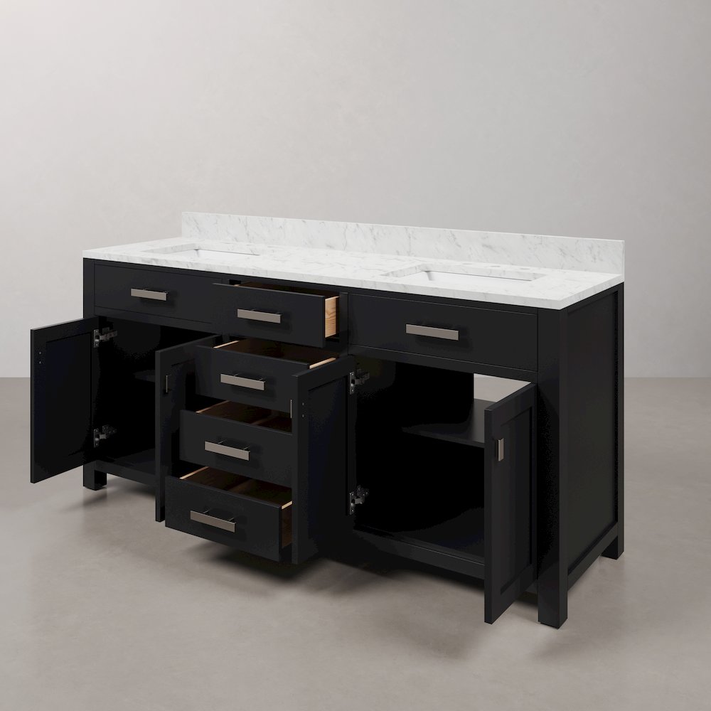 Madison 72 In. Double Sink Carrara White Marble Countertop Bath Vanity. Picture 4
