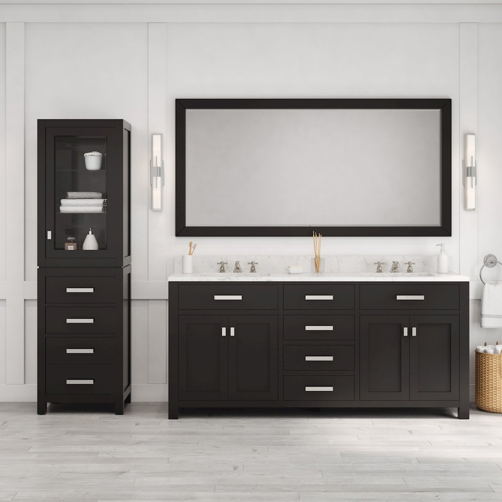 Madison 72 In. Double Sink Carrara White Marble Countertop Bath Vanity. Picture 7