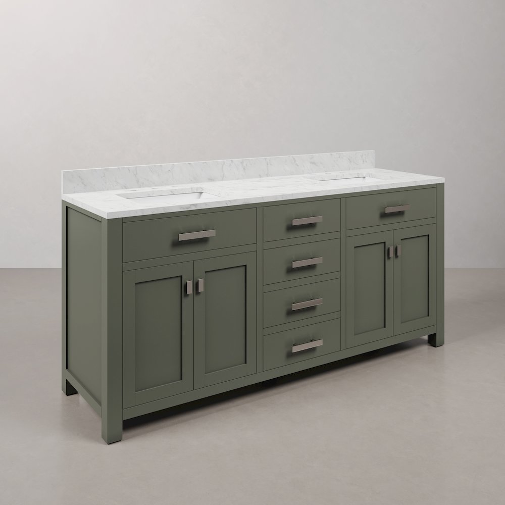 Madison 72 In. Double Sink Carrara White Marble Countertop Bath Vanity. Picture 3