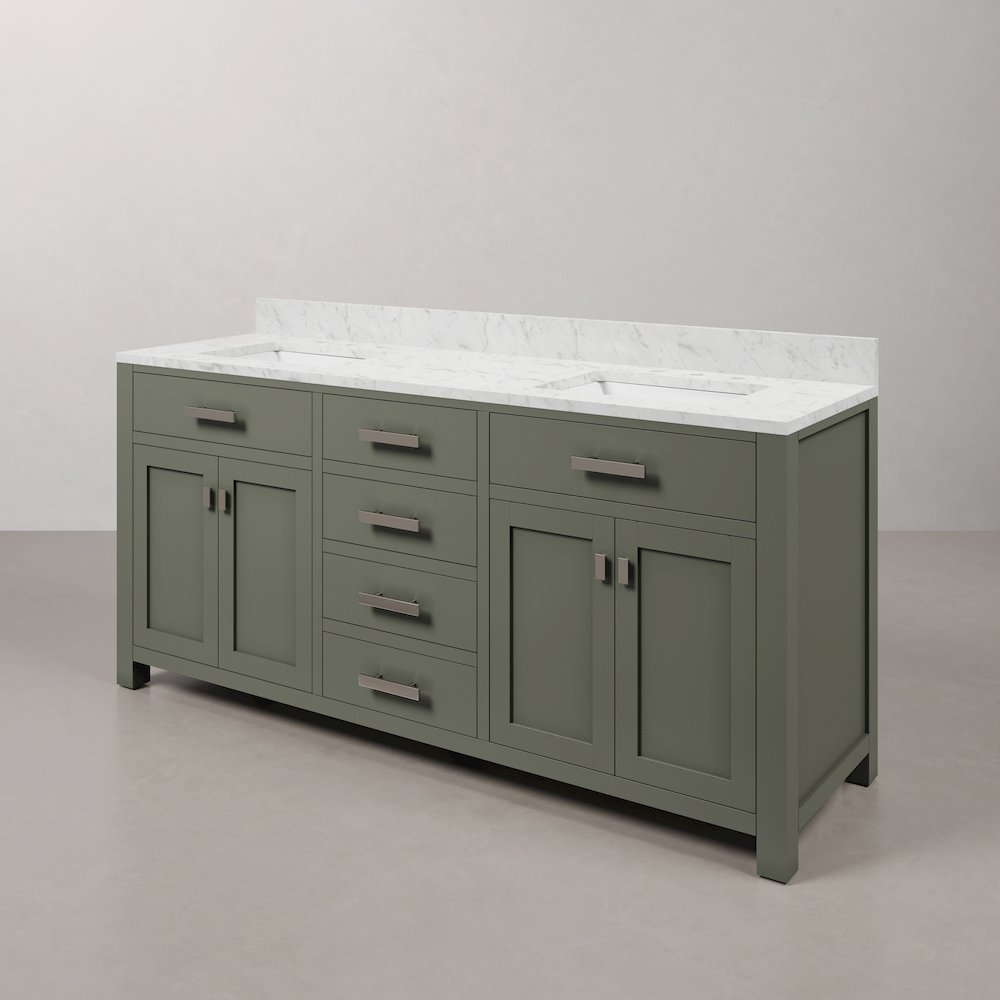 Madison 72 In. Double Sink Carrara White Marble Countertop Bath Vanity. Picture 4