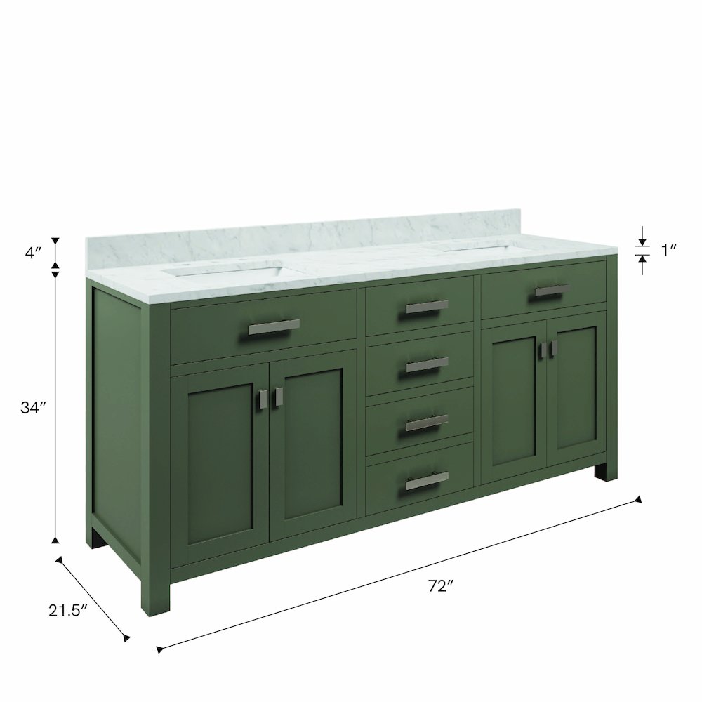 Madison 72 In. Double Sink Carrara White Marble Countertop Bath Vanity. Picture 11