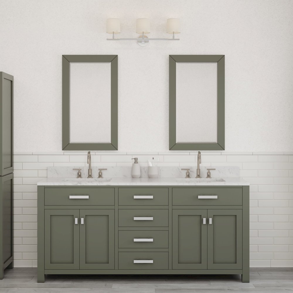 Madison 72 In. Double Sink Carrara White Marble Countertop Bath Vanity. Picture 2