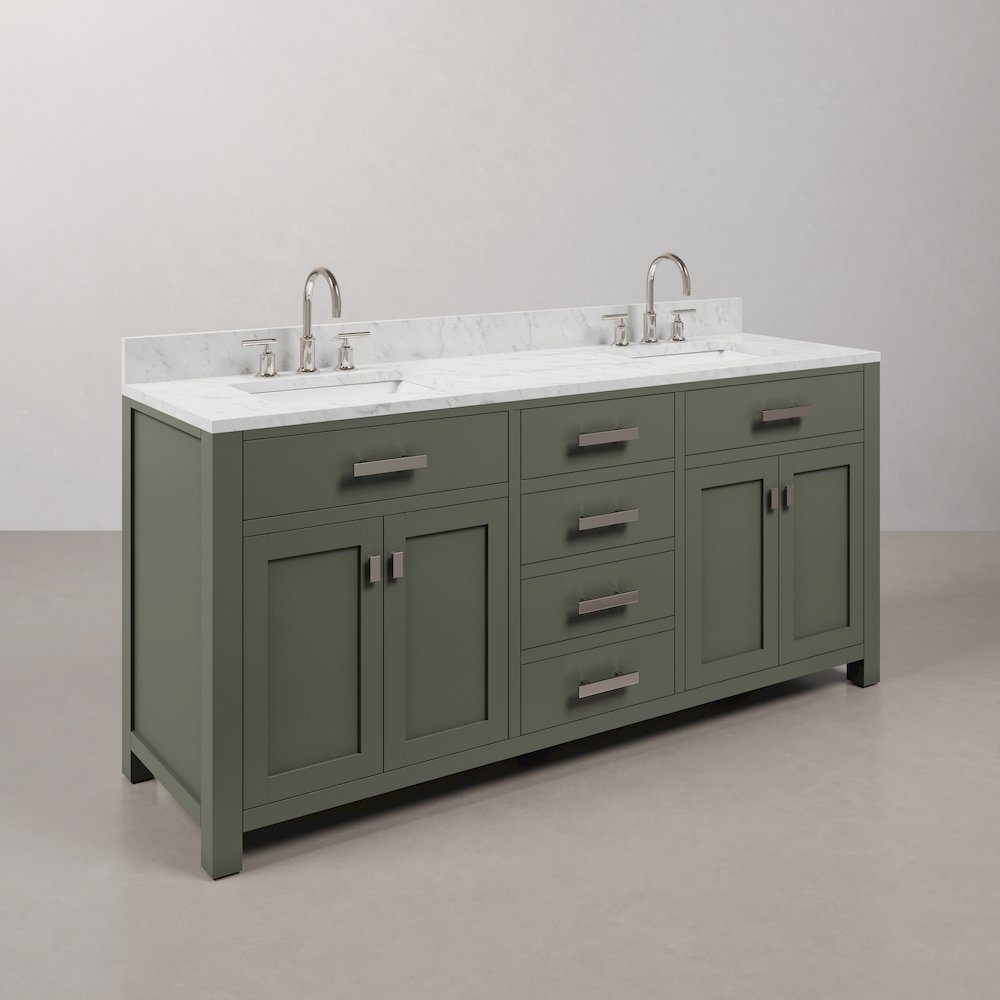 Madison 72 In. Double Sink Carrara White Marble Countertop Bath Vanity. Picture 3