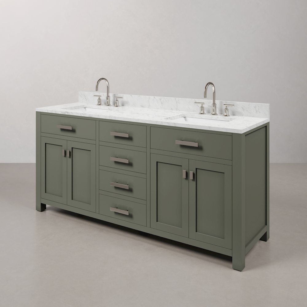Madison 72 In. Double Sink Carrara White Marble Countertop Bath Vanity. Picture 4