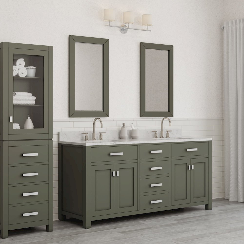Madison 72 In. Double Sink Carrara White Marble Countertop Bath Vanity. Picture 9
