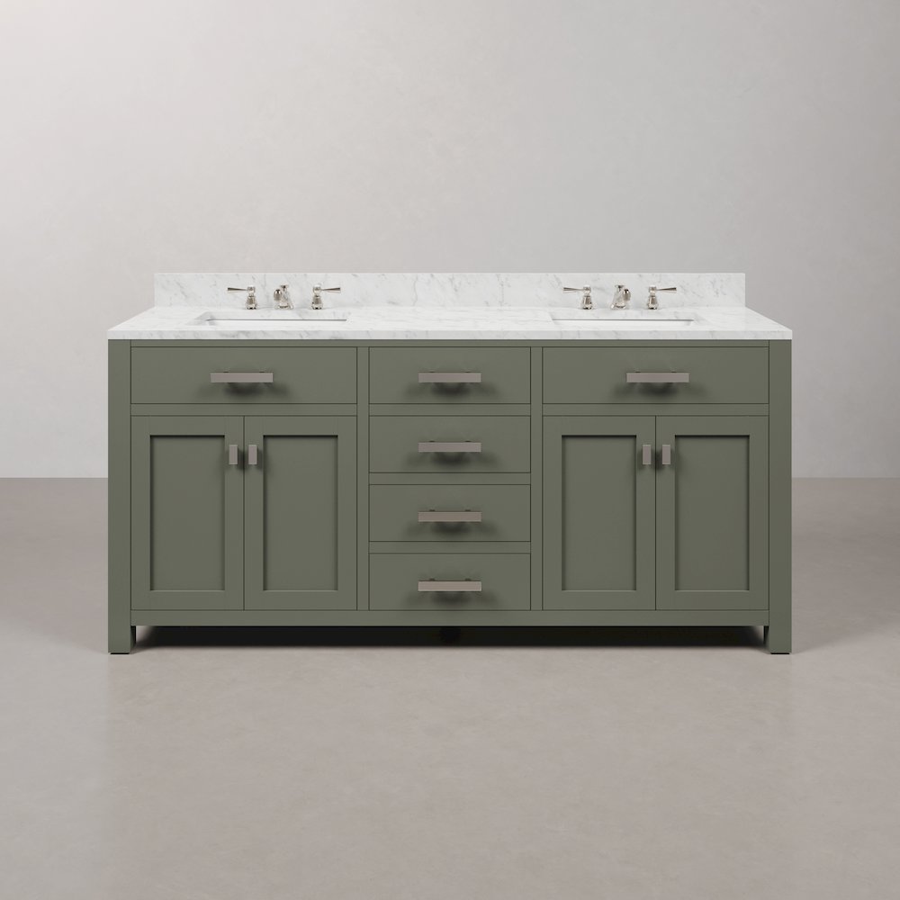 Madison 72 In. Double Sink Carrara White Marble Countertop Bath Vanity. Picture 1