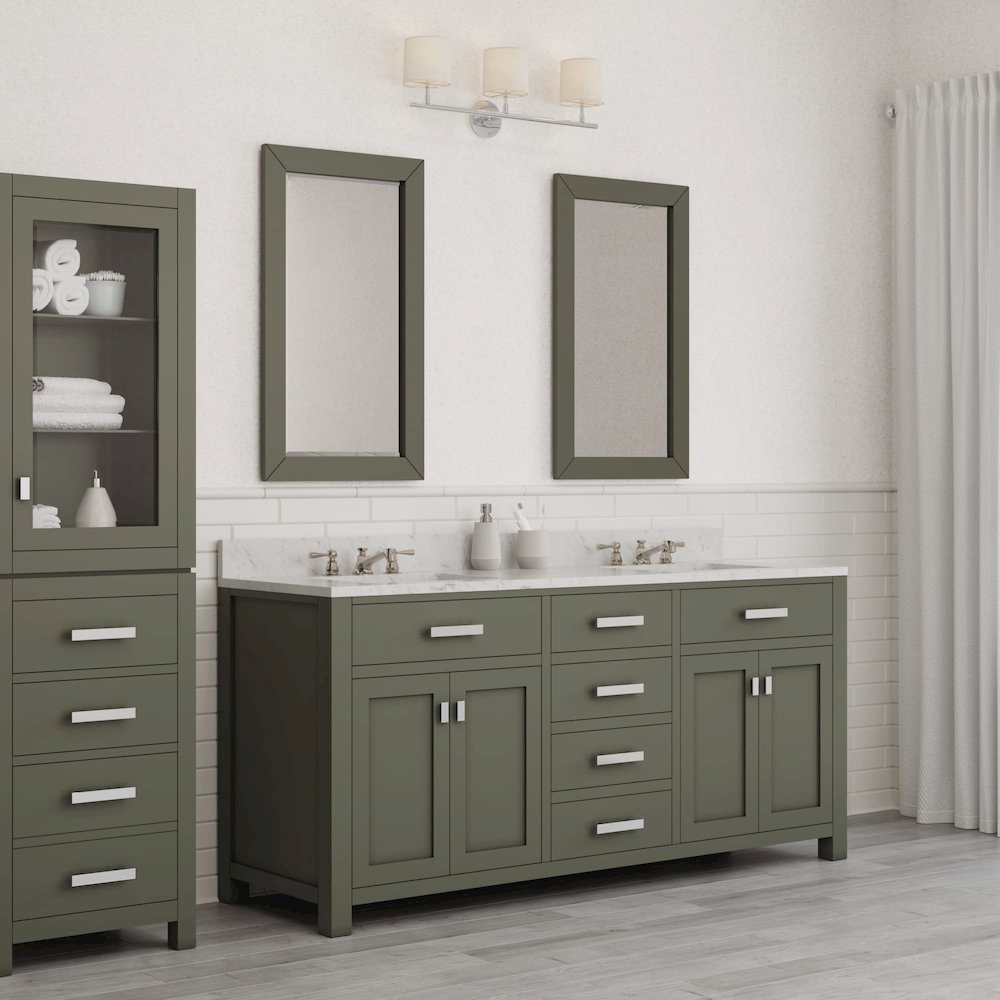 Madison 72 In. Double Sink Carrara White Marble Countertop Bath Vanity. Picture 9