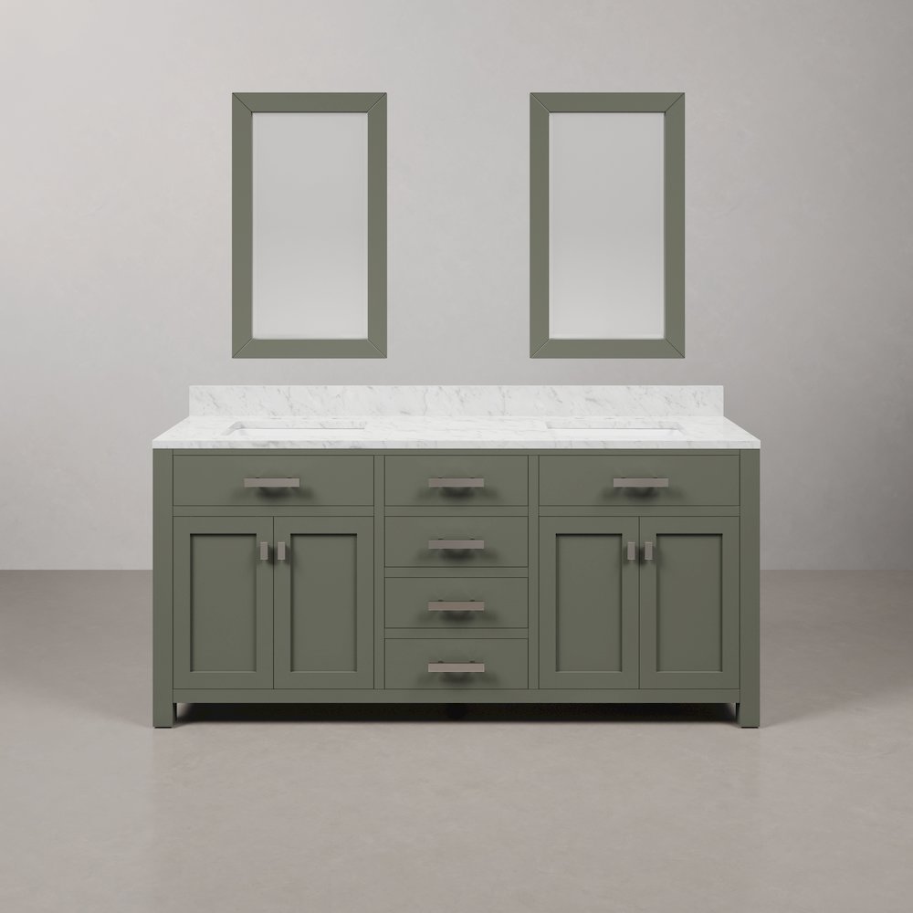 Madison 72 In. Double Sink Carrara White Marble Countertop Bath Vanity. Picture 1
