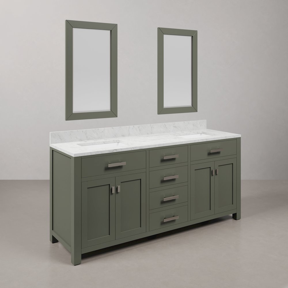 Madison 72 In. Double Sink Carrara White Marble Countertop Bath Vanity. Picture 3
