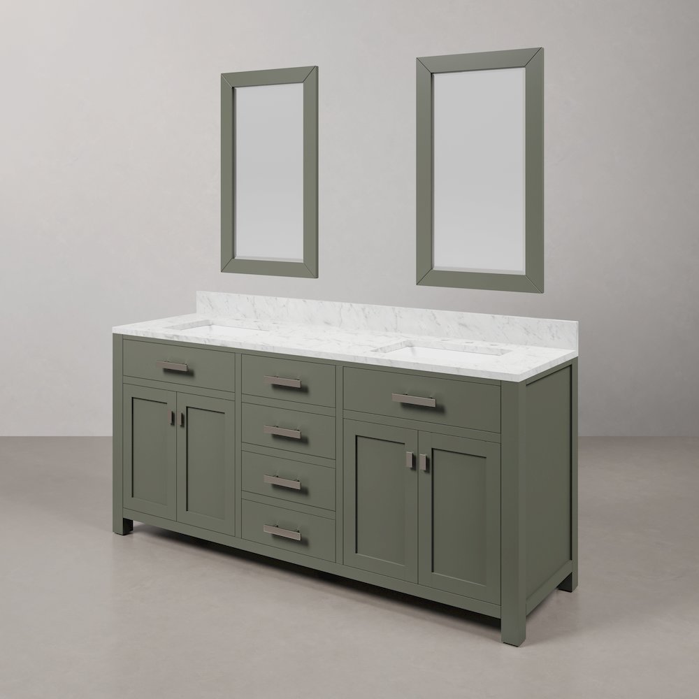 Madison 72 In. Double Sink Carrara White Marble Countertop Bath Vanity. Picture 4