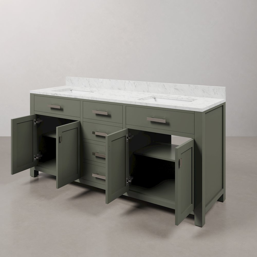 Madison 72 In. Double Sink Carrara White Marble Countertop Bath Vanity. Picture 6
