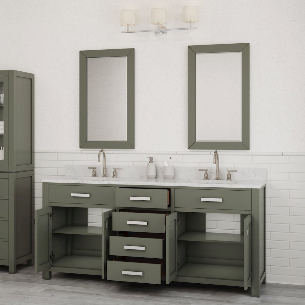 Madison 72 In. Double Sink Carrara White Marble Countertop Bath Vanity. Picture 10