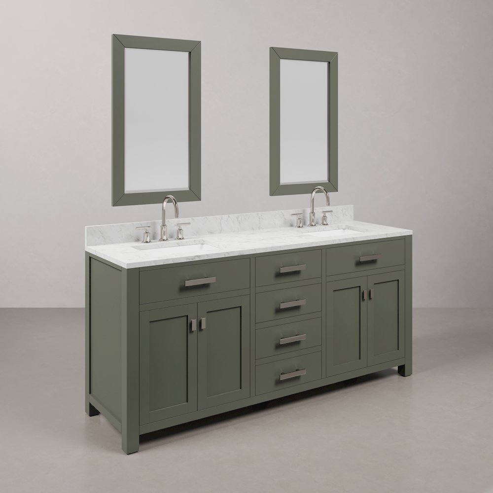 Madison 72 In. Double Sink Carrara White Marble Countertop Bath Vanity. Picture 3
