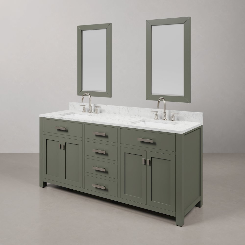 Madison 72 In. Double Sink Carrara White Marble Countertop Bath Vanity. Picture 4