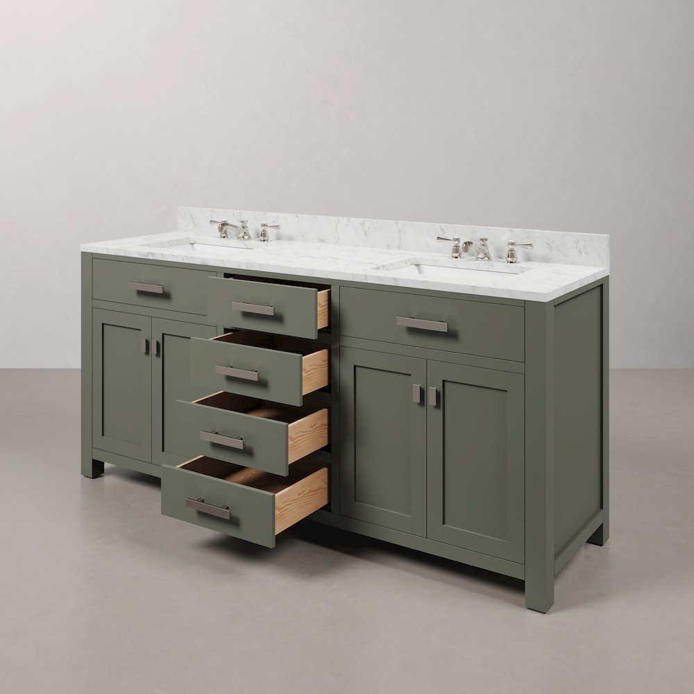 Madison 72 In. Double Sink Carrara White Marble Countertop Bath Vanity. Picture 5