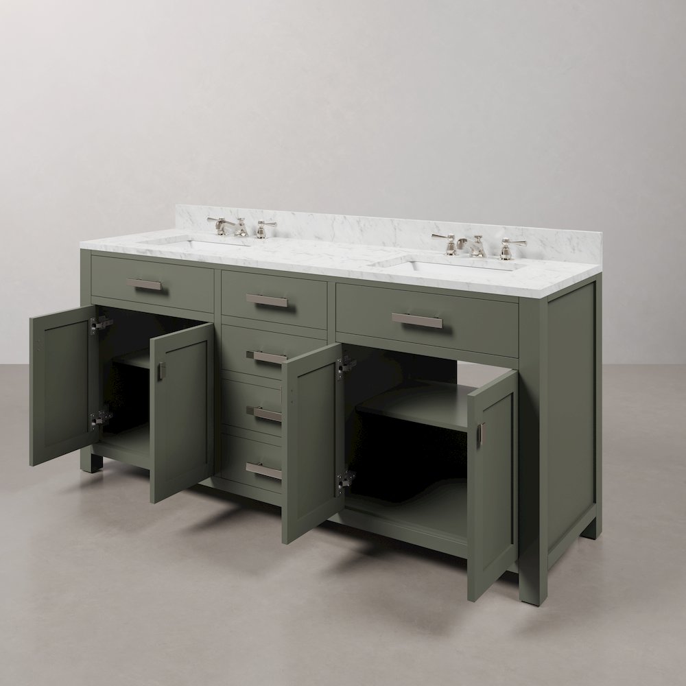 Madison 72 In. Double Sink Carrara White Marble Countertop Bath Vanity. Picture 6