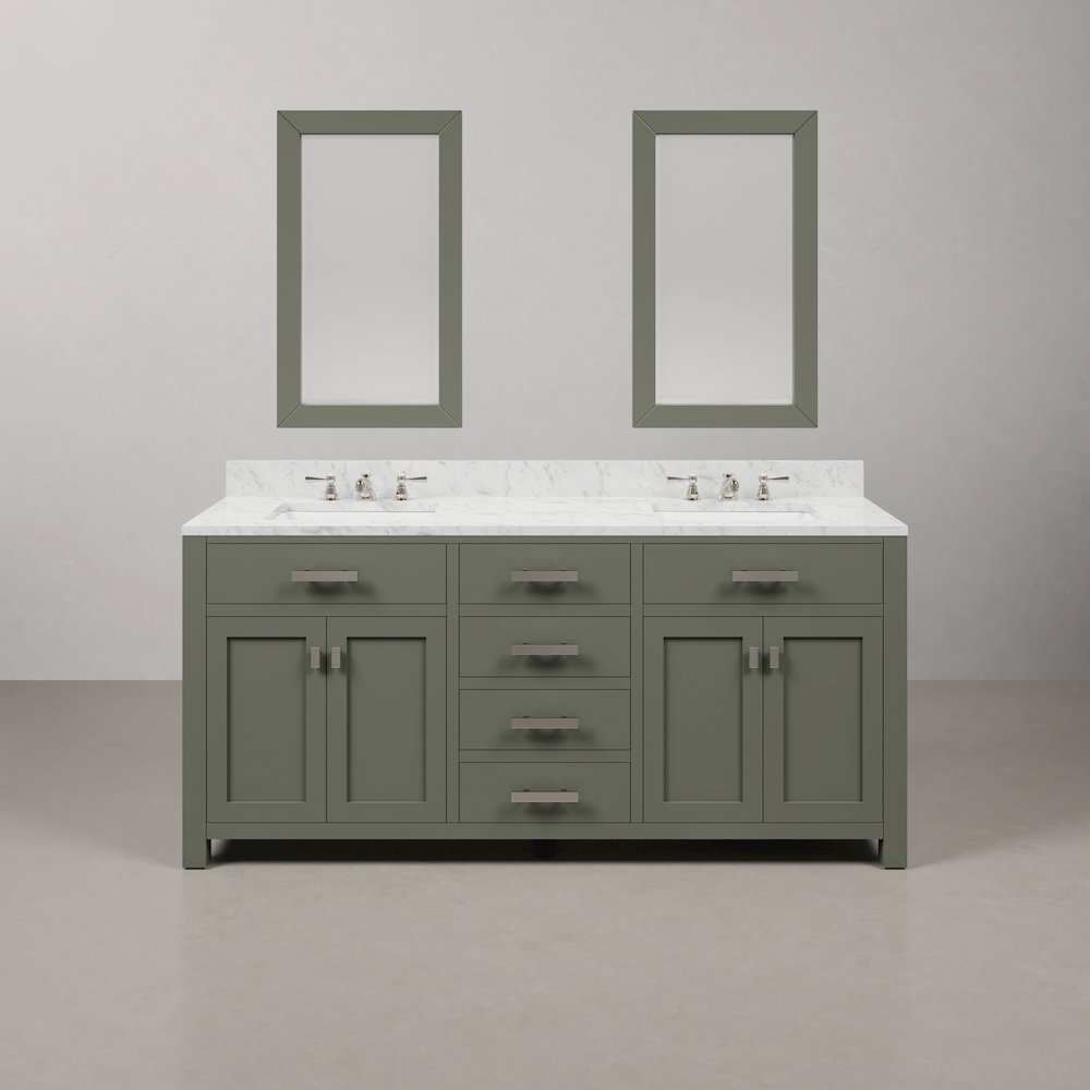 Madison 72 In. Double Sink Carrara White Marble Countertop Bath Vanity. Picture 1