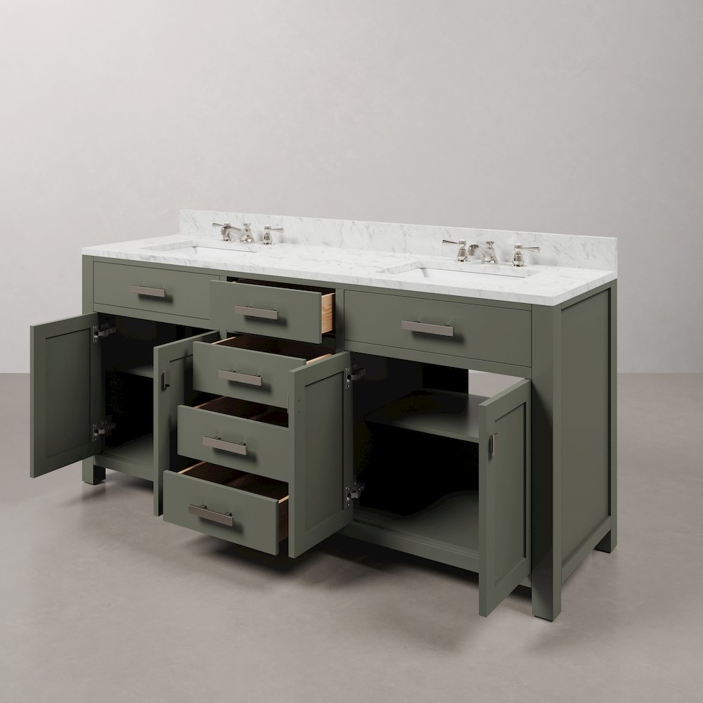 Madison 72 In. Double Sink Carrara White Marble Countertop Bath Vanity. Picture 7