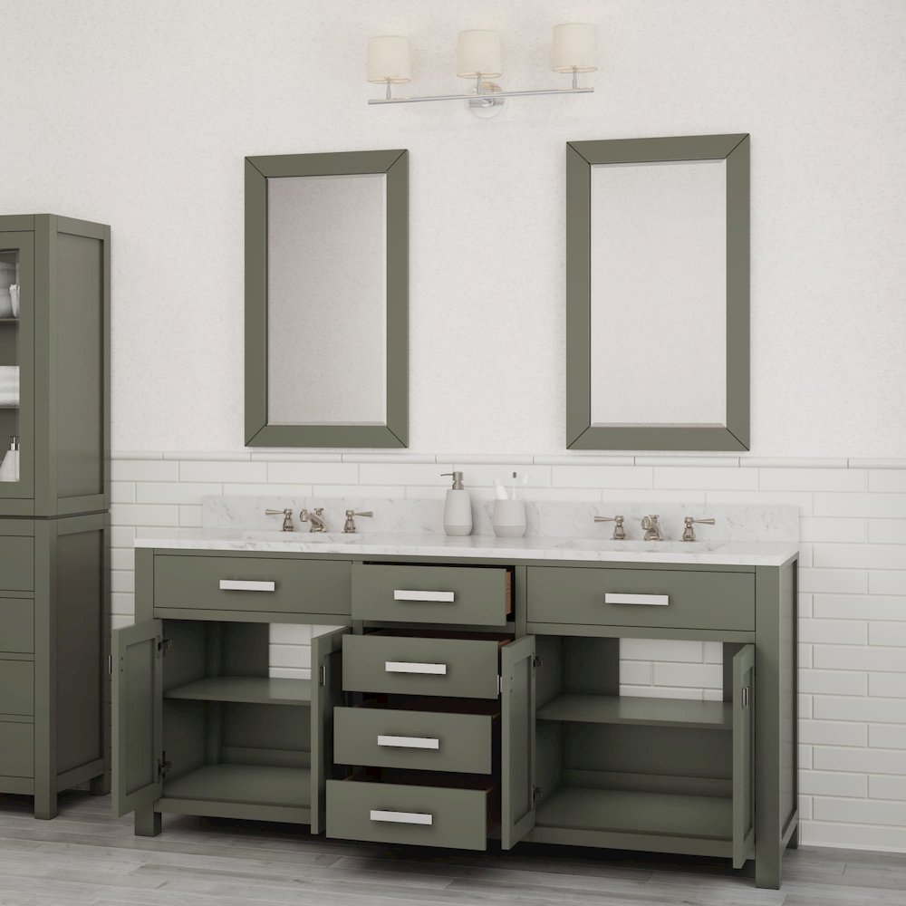 Madison 72 In. Double Sink Carrara White Marble Countertop Bath Vanity. Picture 10