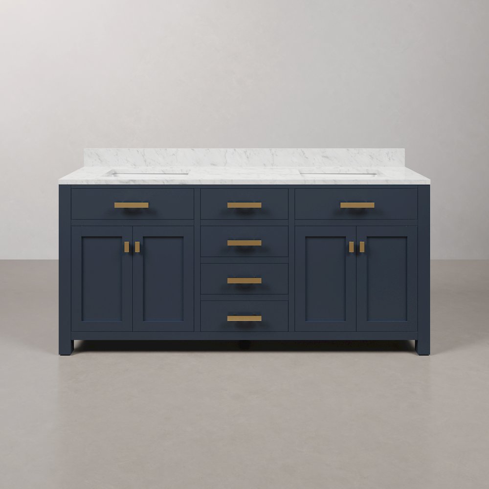 Madison 72 In. Double Sink Carrara White Marble Countertop Bath Vanity. Picture 1